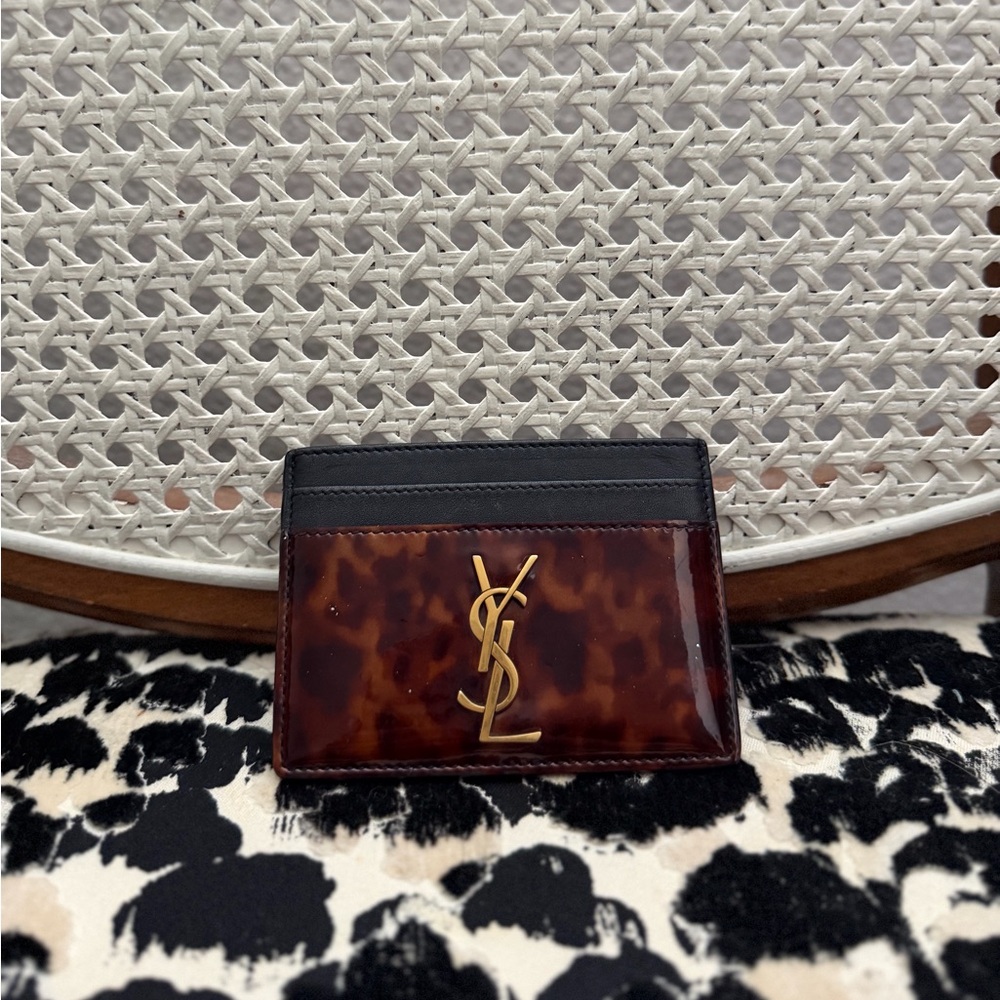 Saint Laurent Tortoiseshell and Black Card Case with Gold Logo